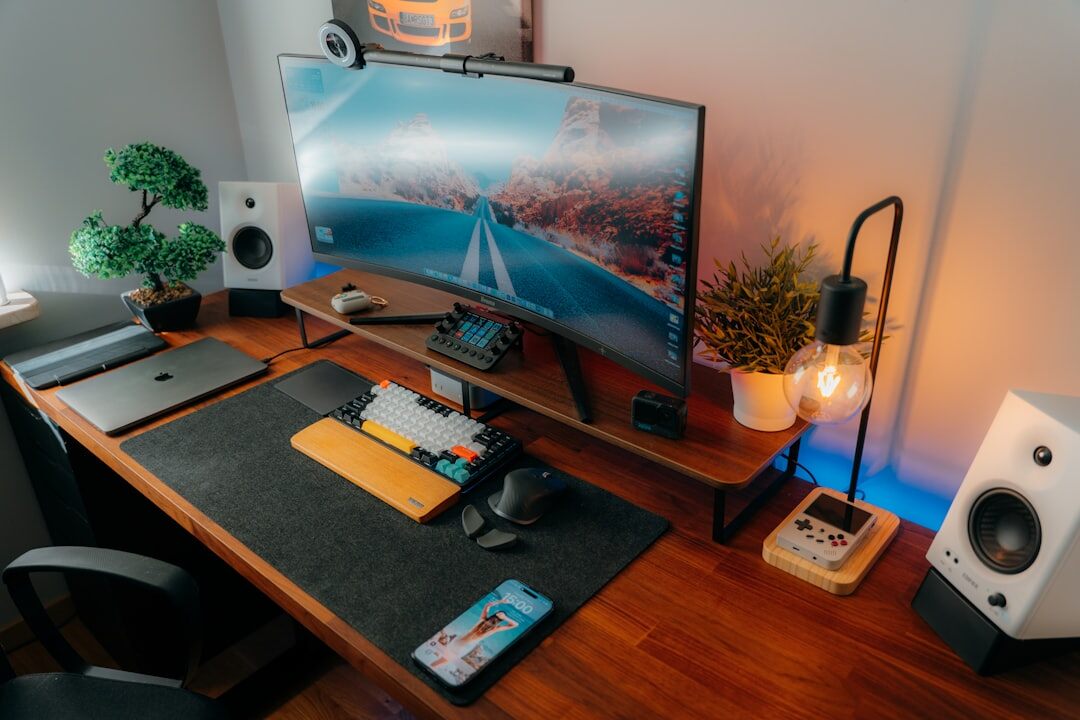 mystery writer desk setup